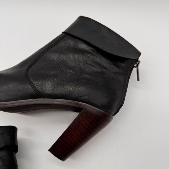 Lucky Brand Nycott Leather Heeled Booties NWOB Women's 9.5 Black Fold Over Boots - Picture 4 of 13